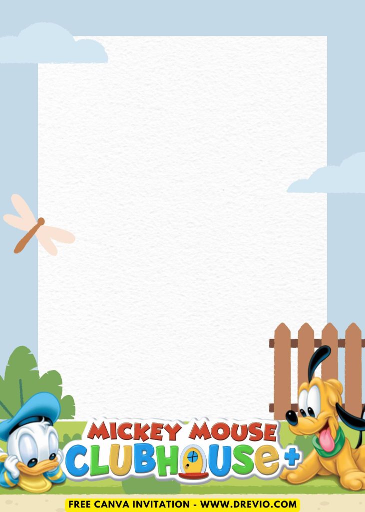 Free and Editable Adorable Mickey Mouse Clubhouse Invitation Templates Made in Canva. Customize Online for free