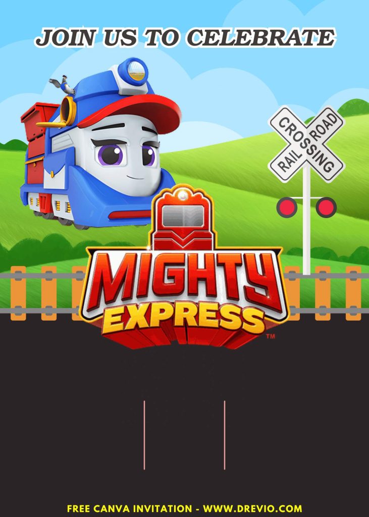 Free and Editable Lovely Cute Mighty Express Invitation Templates Made in Canva. Customize Online for free