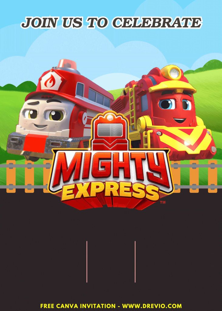 Free and Editable Adorable Mighty Express Invitation Templates Made in Canva. Customize Online for free