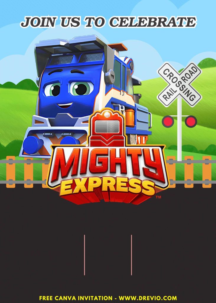 Free and Editable Fun Mighty Express Invitation Templates Made in Canva. Customize Online for free
