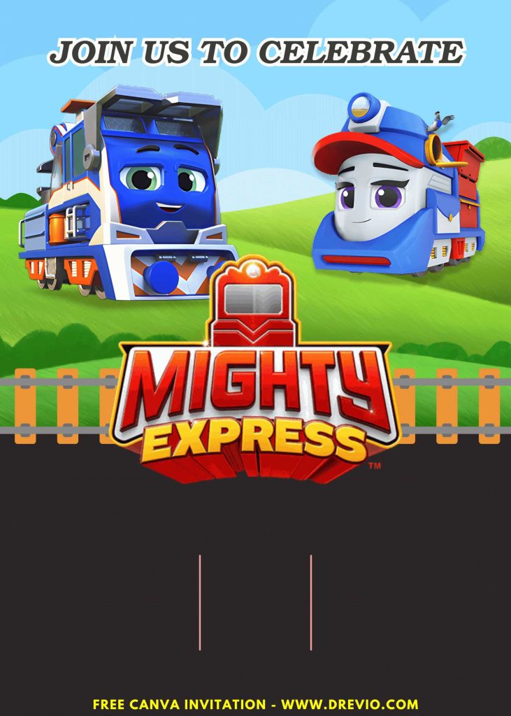 Free and Editable Cute Mighty Express Invitation Templates Made in Canva. Customize Online for free