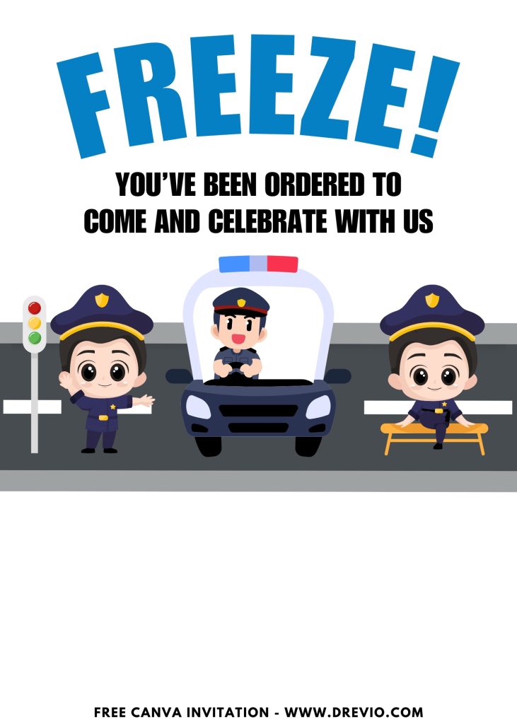 Free and Editable Lovely Police Officer Invitation Templates Made in Canva. Customize Online for free