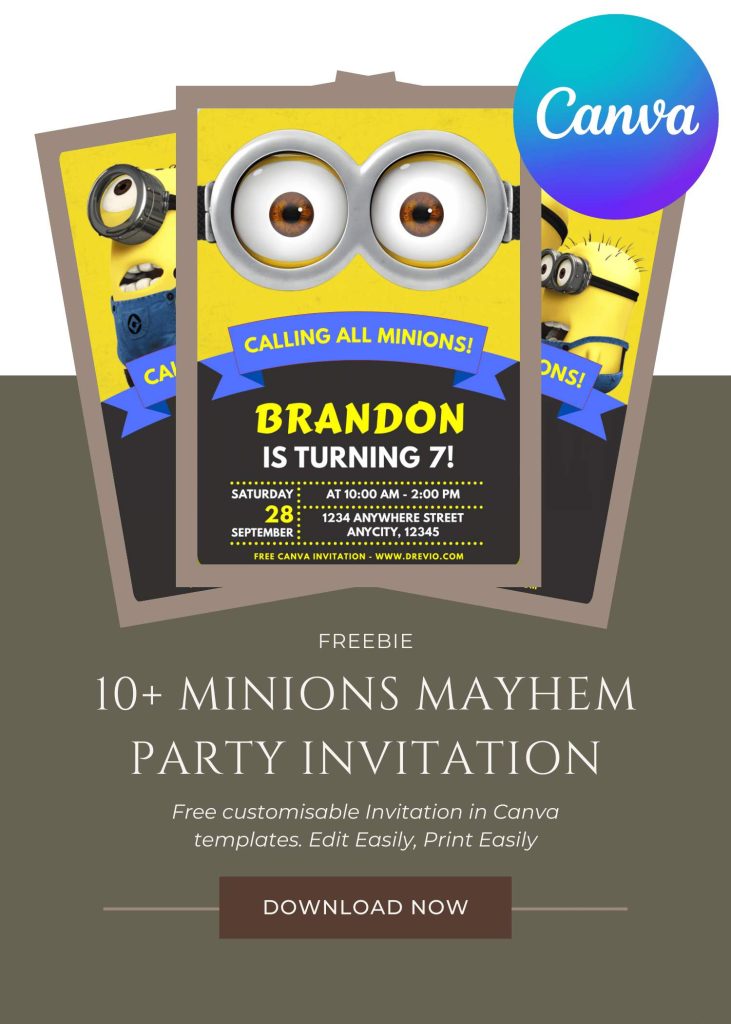 Free and Editable Minions And Monsters Invitation Templates Made in Canva. Customize Online for free