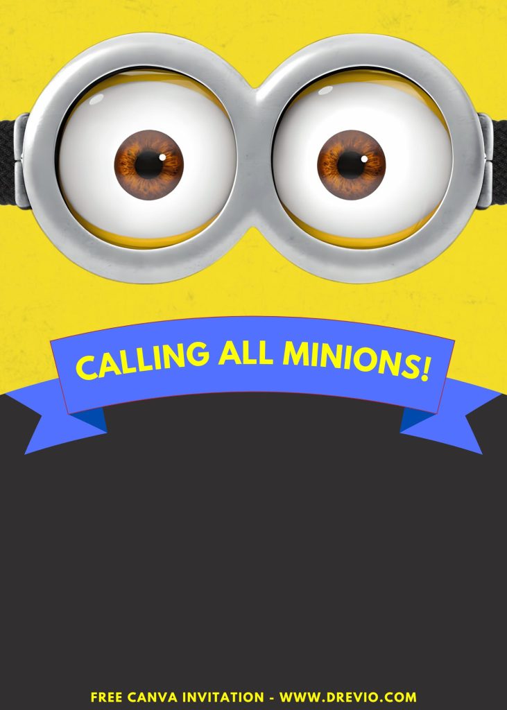 Free and Editable Minions Goggle Invitation Templates Made in Canva. Customize Online for free
