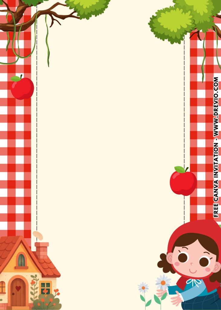 Free and Editable Adorable Little Red Riding Hood Invitation Templates Made in Canva. Customize Online for free