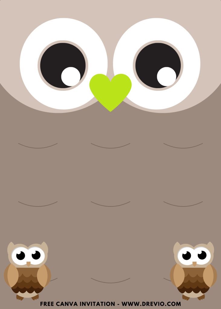 Free and Editable Lovely Cute Owl Face Invitation Templates Made in Canva. Customize Online for free