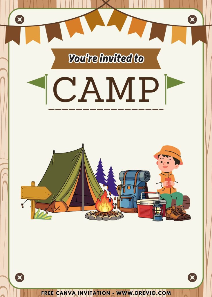 Free and Editable Playful Camping Kids Invitation Templates Made in Canva. Customize Online for free