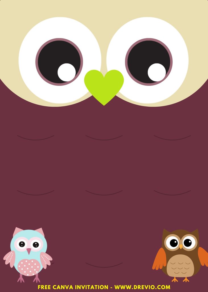 Free and Editable Simply Cute Owl Face Invitation Templates Made in Canva. Customize Online for free