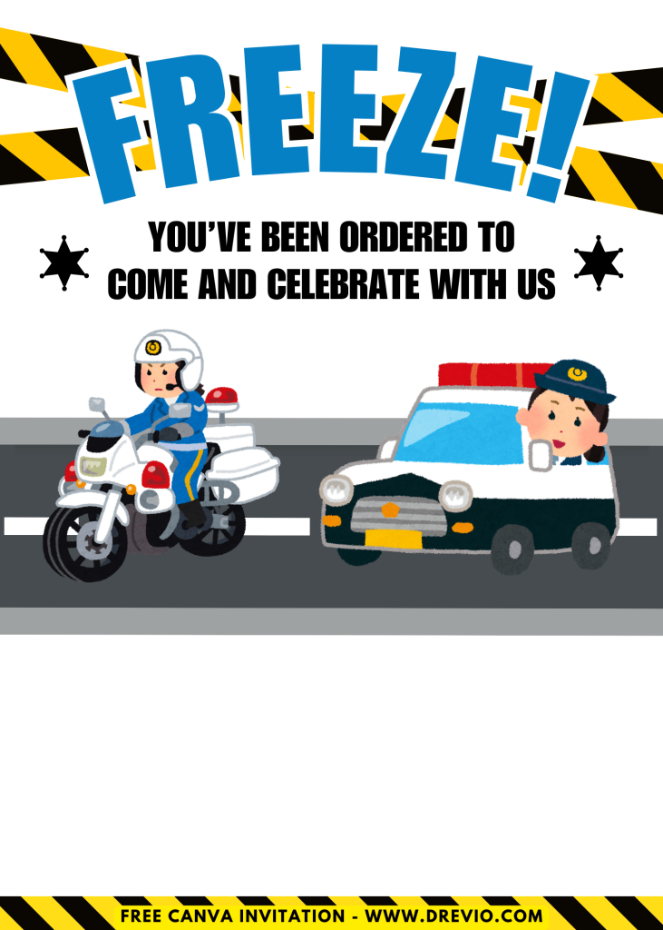 Free and Editable Epic Police Officer Patrol Invitation Templates Made in Canva. Customize Online for free