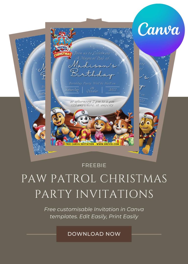 Free and Editable PAW Patrol Christmas Special Invitation Templates Made in Canva. Customize Online for free