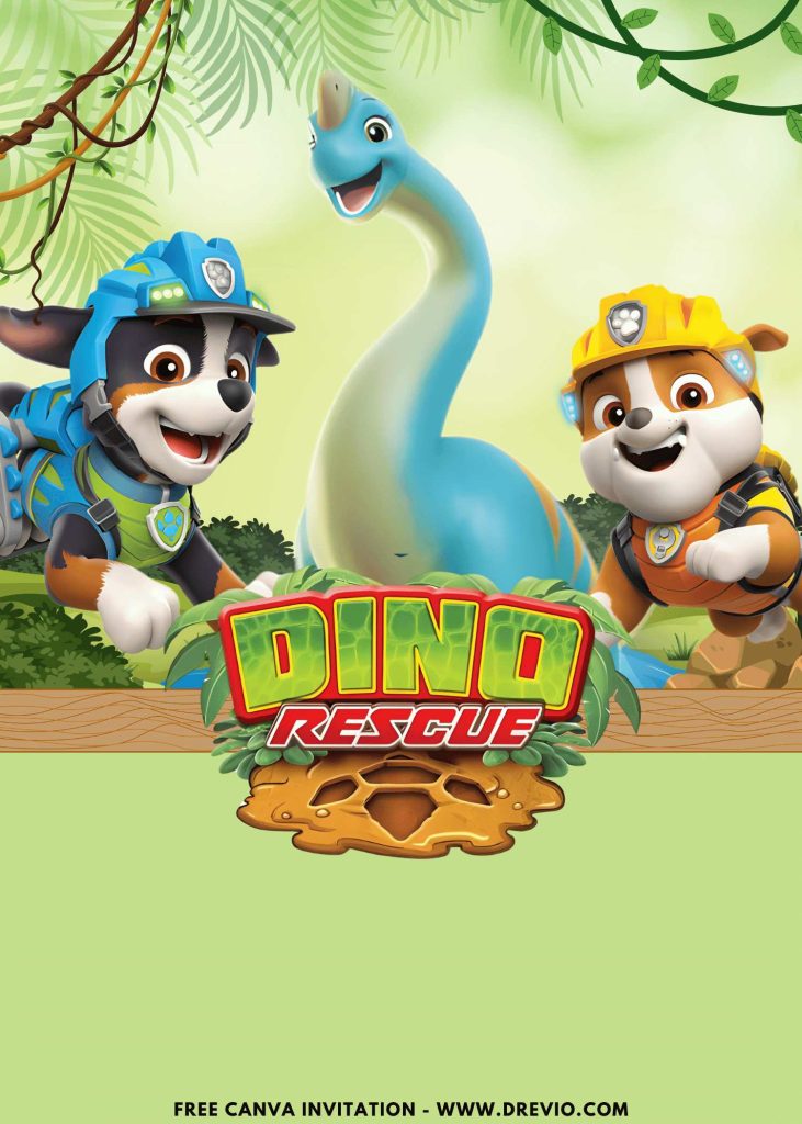 Free and Editable Ultimate PAW Patrol Dino Movie Invitation Templates Made in Canva. Customize Online for free