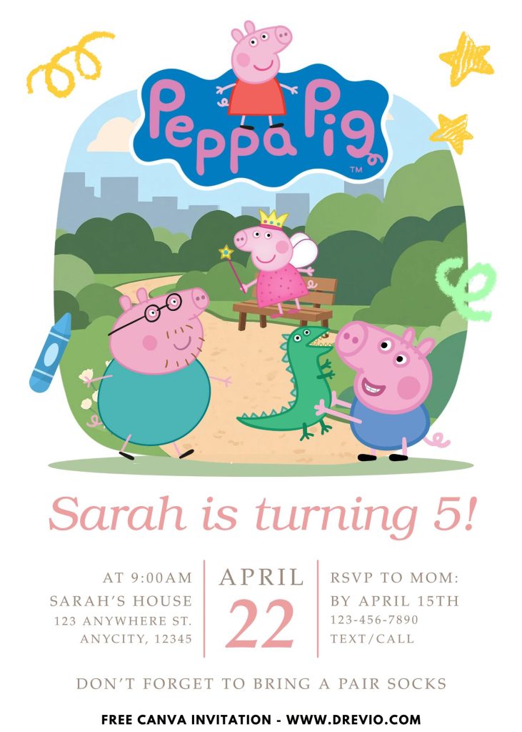 Free and Editable Peppa Pig Park Invitation Templates Made in Canva. Customize Online for free