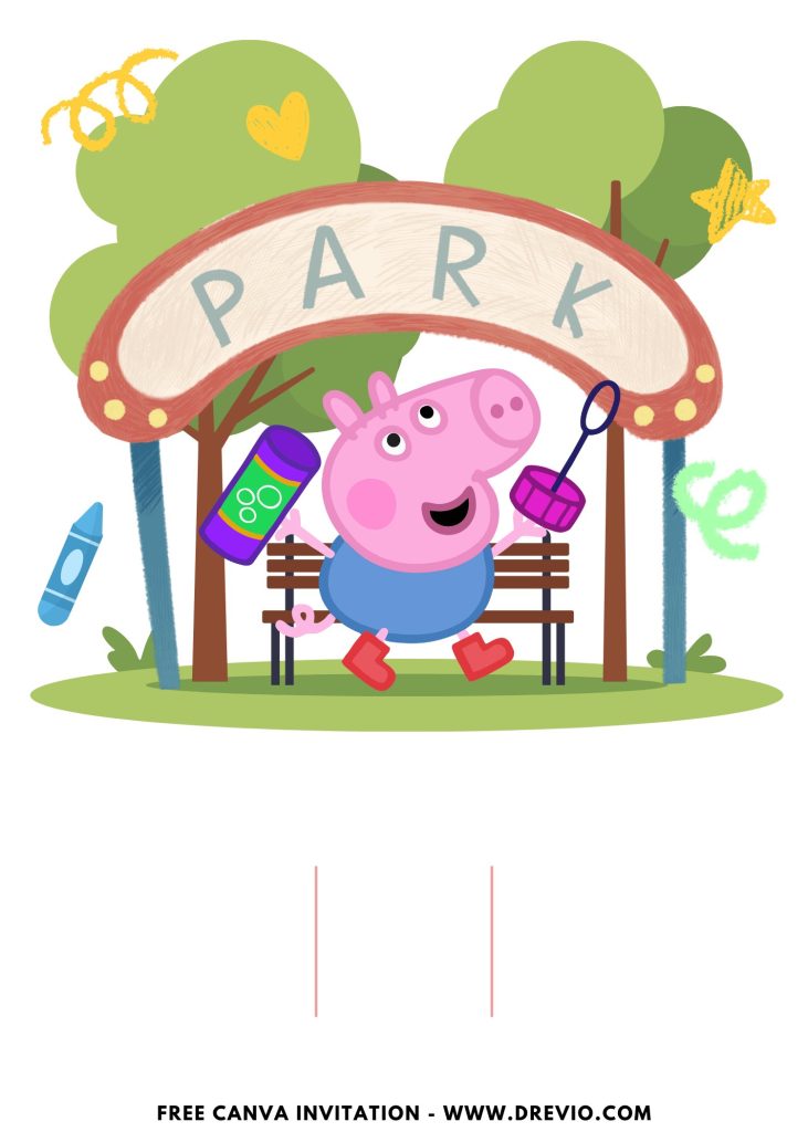 Free and Editable Peppa Pig blowing Bubbles Invitation Templates Made in Canva. Customize Online for free