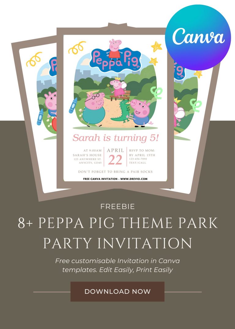 Free and Editable Adorable Peppa Pig Park Invitation Templates Made in Canva. Customize Online for free