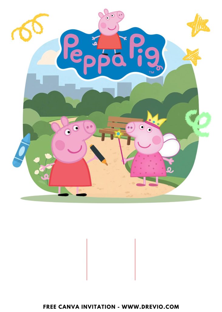 Free and Editable Cute Peppa Pig Park Invitation Templates Made in Canva. Customize Online for free