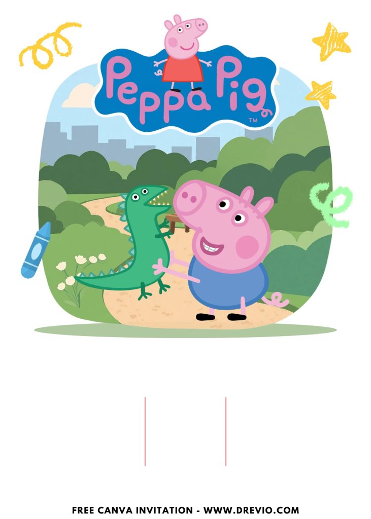 Free and Editable Fun Peppa Pig Park Invitation Templates Made in Canva. Customize Online for free