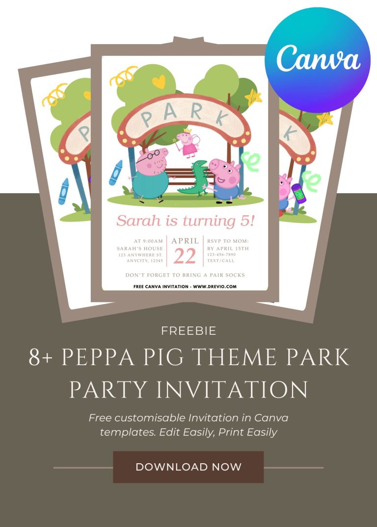 Free and Editable Peppa Pig Theme Park Invitation Templates Made in Canva. Customize Online for free