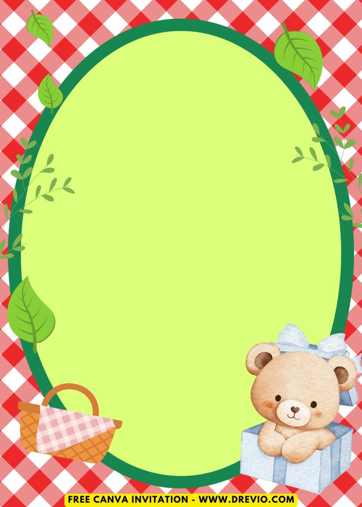 Free and Editable Cute Spring Teddy Bear Picnic Invitation Templates Made in Canva. Customize Online for free