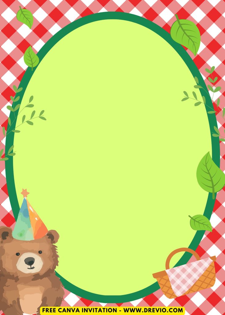 Free and Editable Adorable Spring Teddy Bear Picnic Invitation Templates Made in Canva. Customize Online for free