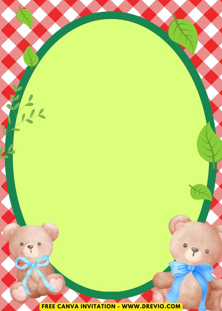 Free and Editable Sweet Teddy Bear Picnic Invitation Templates Made in Canva. Customize Online for free
