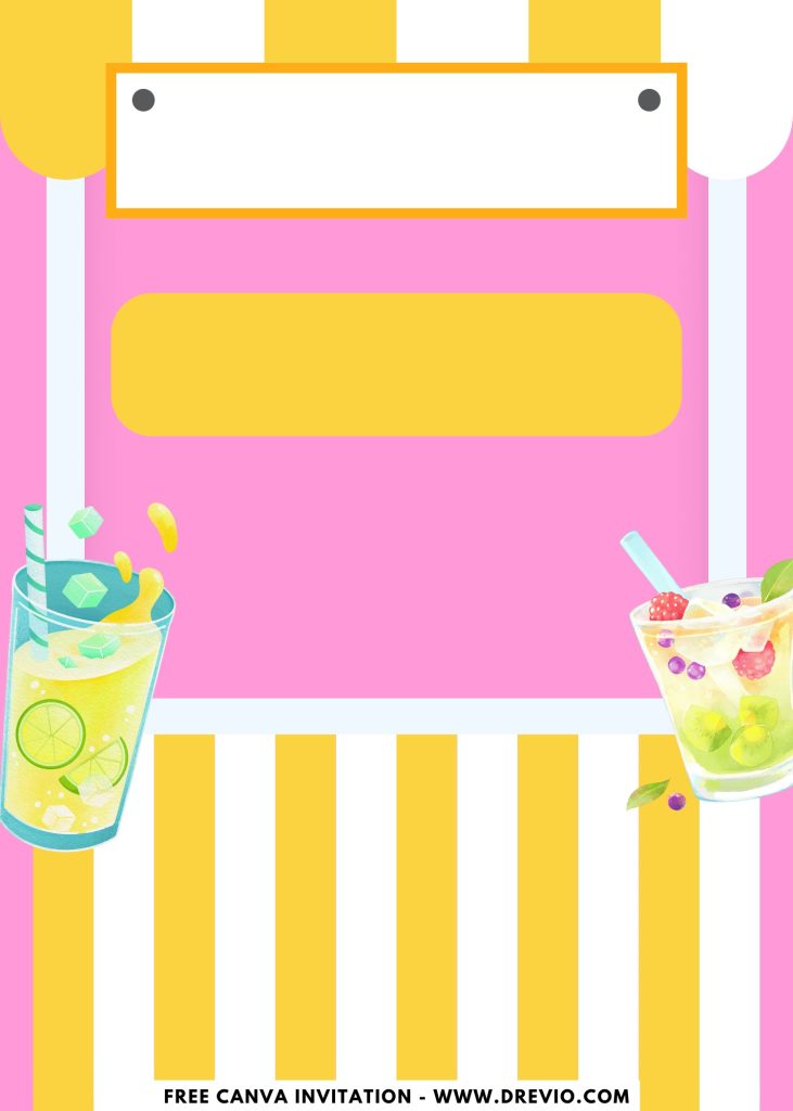Free and Editable Summer Lemonade Drink Stand Invitation Templates Made in Canva. Customize Online for free