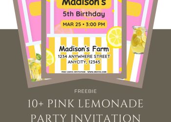 Free and Editable Summer Pink and Yellow Lemonade Stand Invitation Templates Made in Canva. Customize Online for free