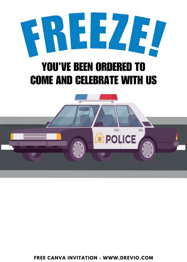 Free and Editable Police Patrol Car Invitation Templates Made in Canva. Customize Online for free