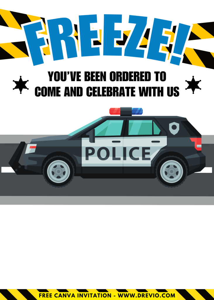Free and Editable Police Patrol Car Invitation Templates Made in Canva. Customize Online for free