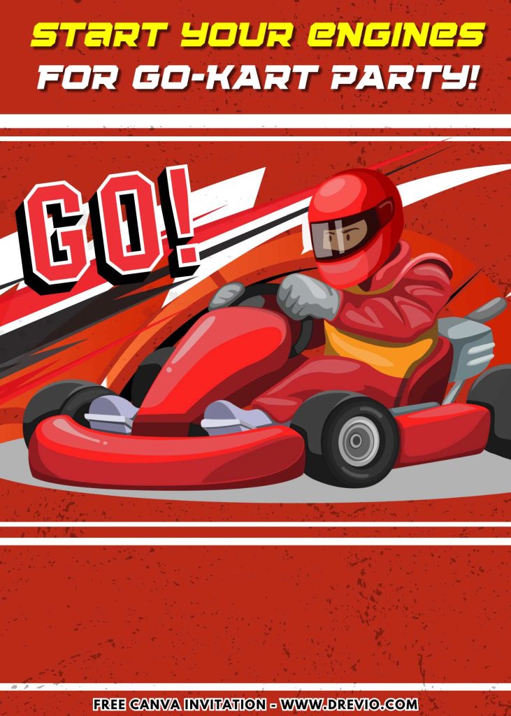 Free and Editable Ultimate Go Kart Racing Invitation Templates Made in Canva. Customize Online for free