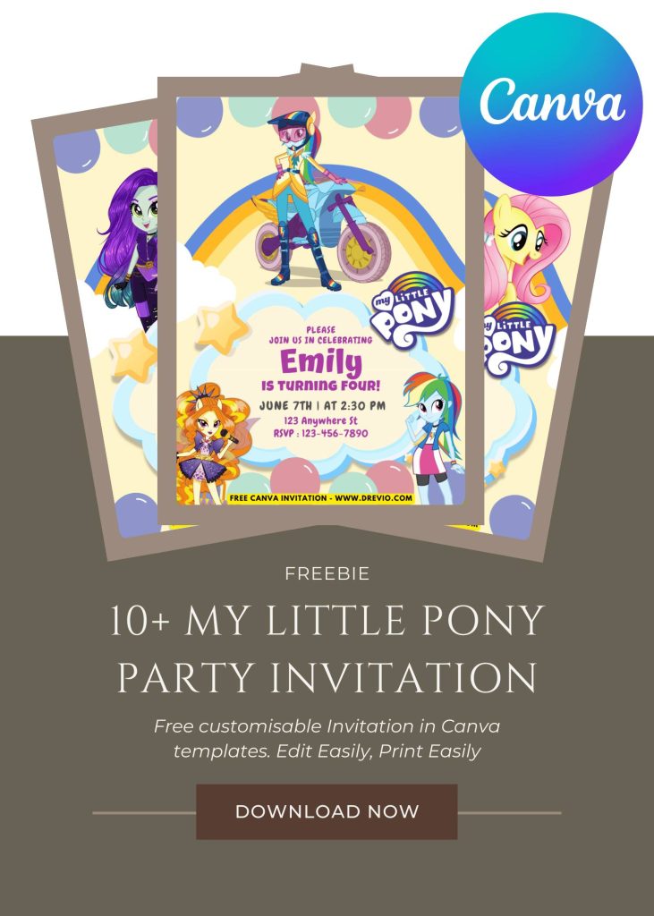 Free and Editable Chic My Little Pony Invitation Templates Made in Canva. Customize Online for free