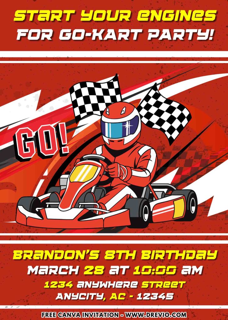 Free and Editable Epic Go Kart Racing Invitation Templates Made in Canva. Customize Online for free