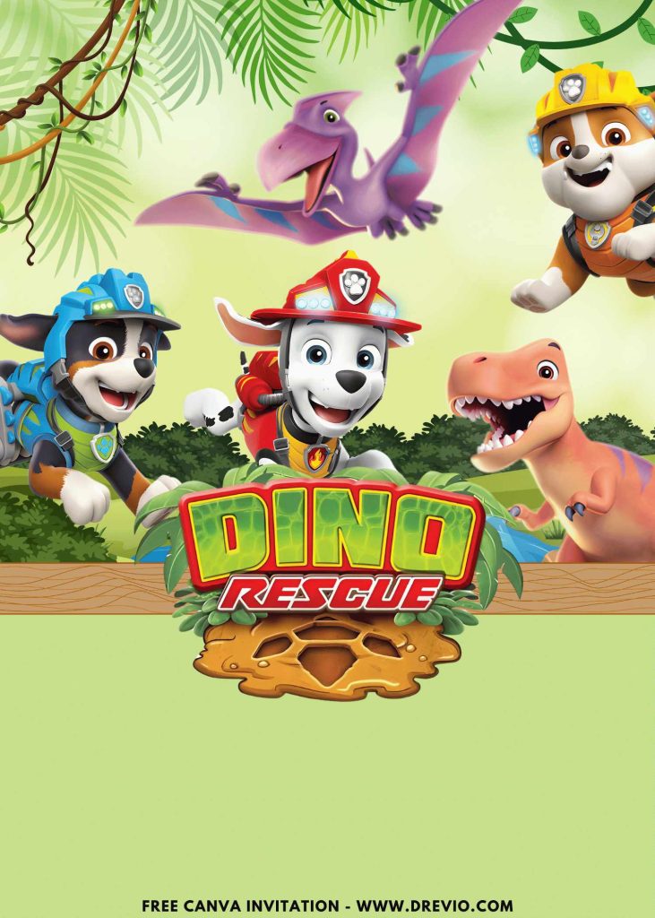 Free and Editable Adorable PAW Patrol Dino Movie Invitation Templates Made in Canva. Customize Online for free