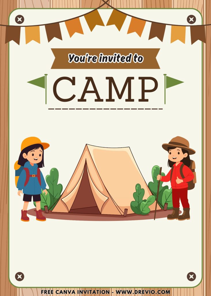 Free and Editable Summer Holiday Camp Kids Party Invitation Templates Made in Canva. Customize Online for free