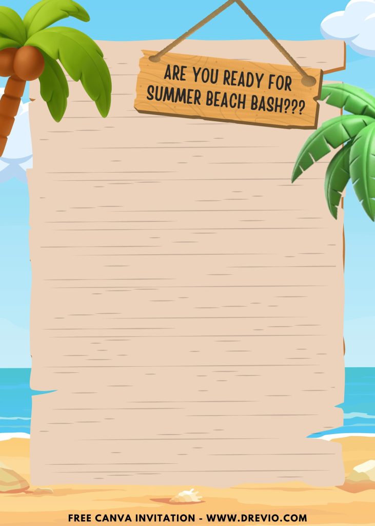 Free and Editable Adorable Summer Beach Bash Invitation Templates Made in Canva. Customize Online for free