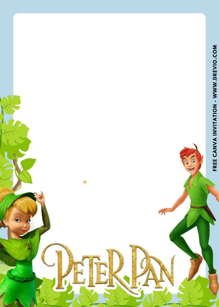 Free and Editable Adorable Peter Pan Neverland Invitation Templates Made in Canva. Customize Online for free