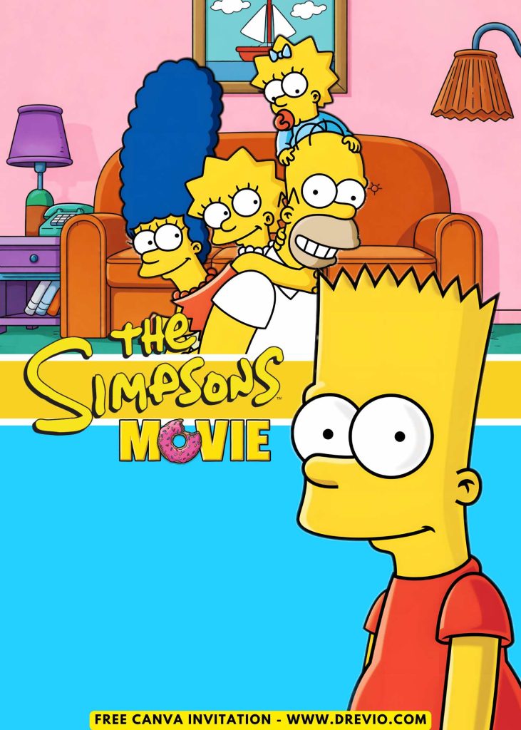 Free and Editable The Simpsons Family Kids Birthday Invitation Templates Made in Canva. Customize Online for free