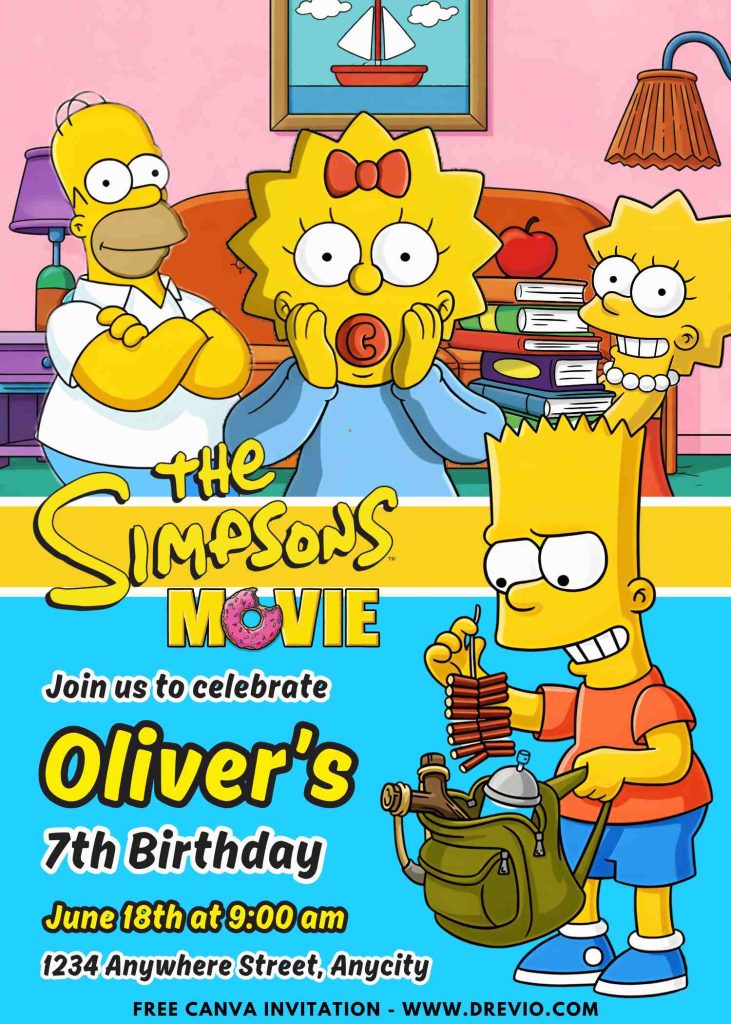 Free and Editable Cute The Simpsons Invitation Templates Made in Canva. Customize Online for free