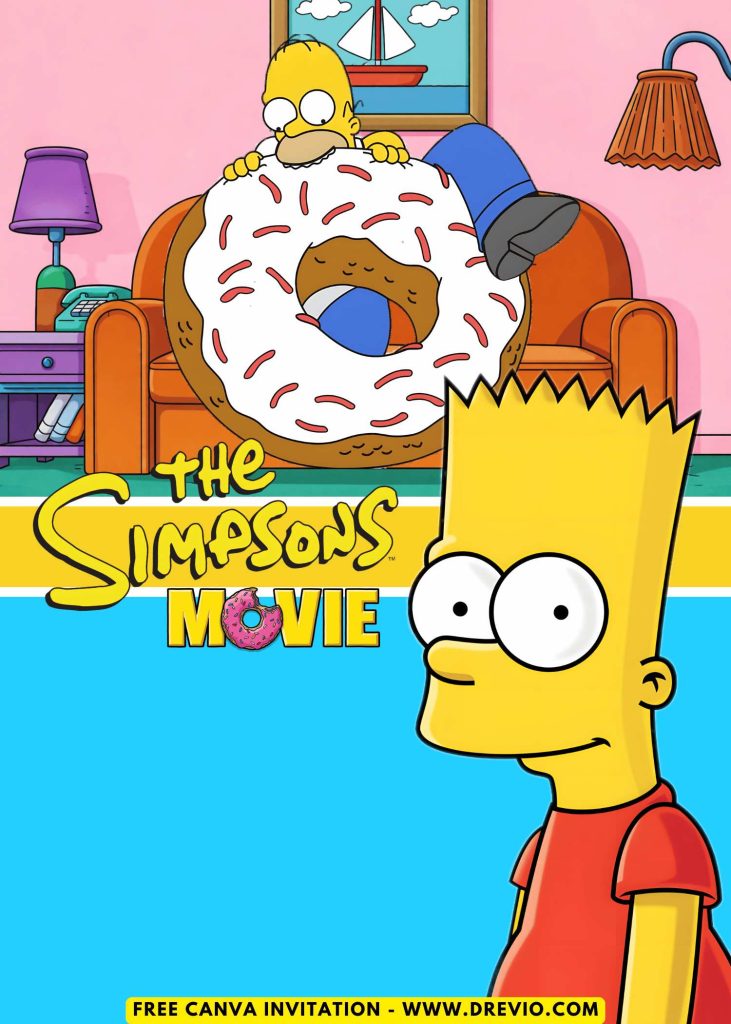 Free and Editable Homer Simpsons Eating Giant Donut Invitation Templates Made in Canva. Customize Online for free