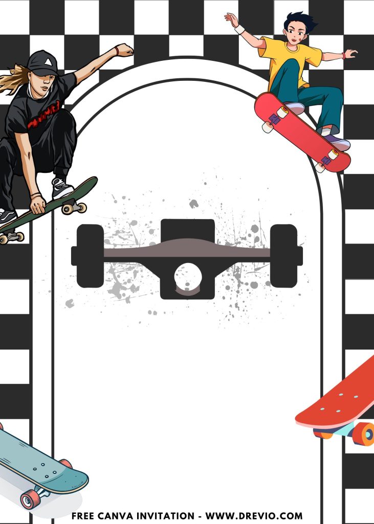 Free and Editable Epic Kickflip Skateboard Invitation Templates Made in Canva. Customize Online for free