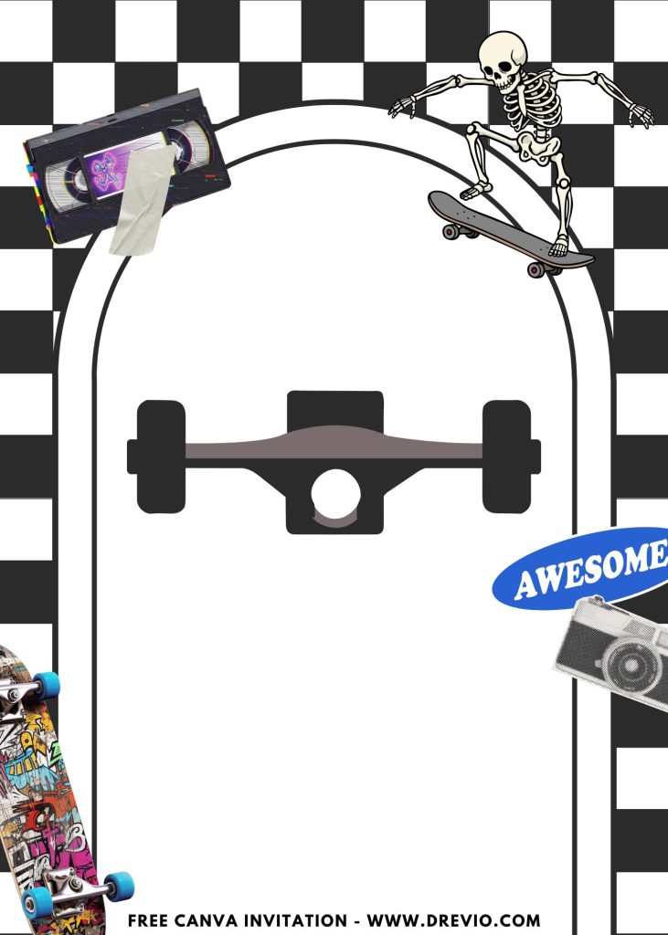 Free and Editable Retro Skateboard Invitation Templates Made in Canva. Customize Online for free