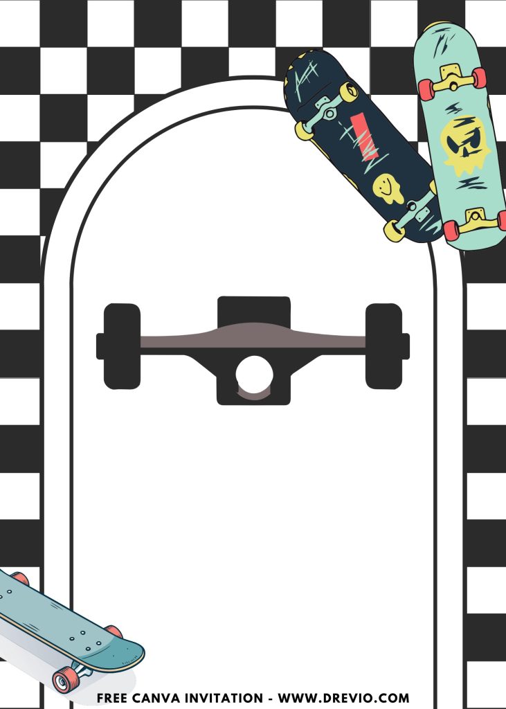 Free and Editable Adorable Skateboard Invitation Templates Made in Canva. Customize Online for free