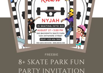 Free and Editable Adorable Kickflip Skateboard Invitation Templates Made in Canva. Customize Online for free