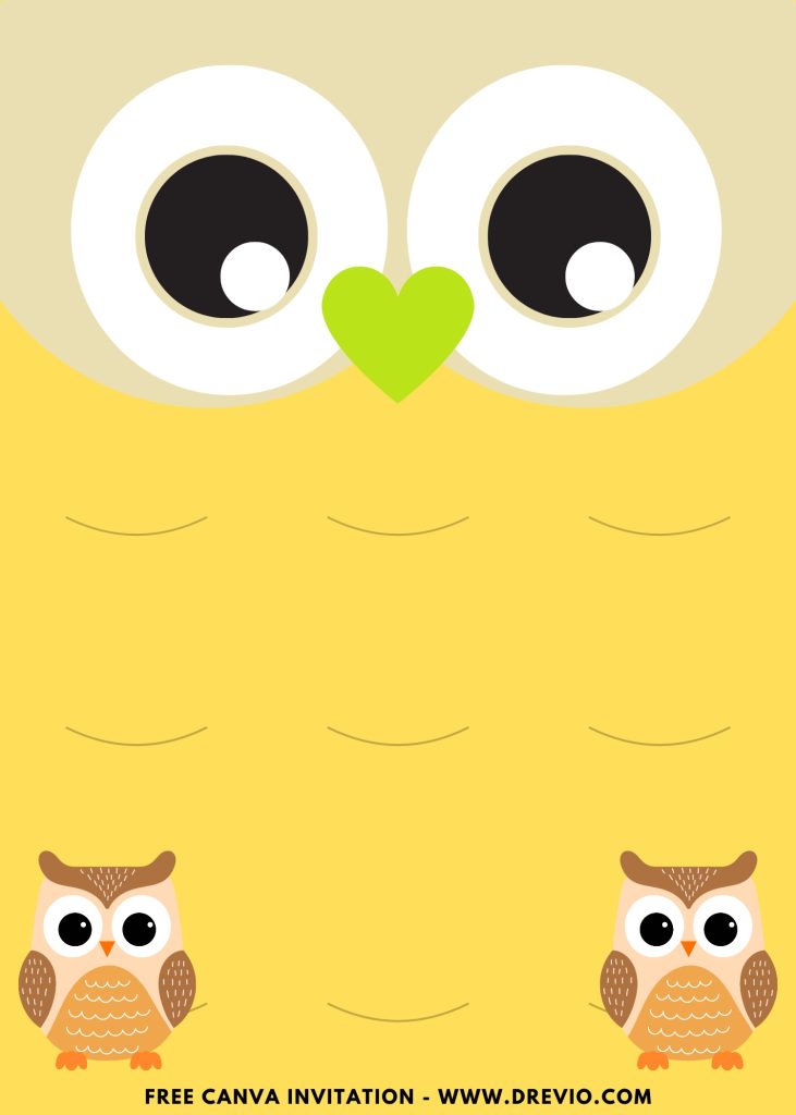Free and Editable Cute Cartoon Owl Face Invitation Templates Made in Canva. Customize Online for free