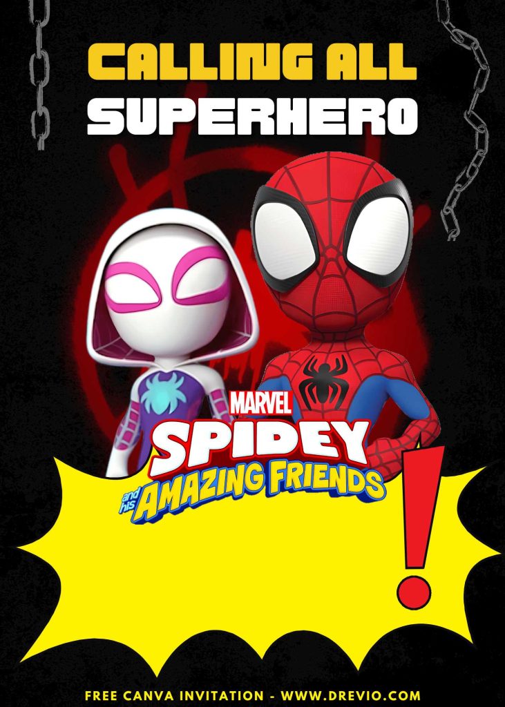 Free and Editable Awesome Ghost Spidey and Spidey Invitation Templates Made in Canva. Customize Online for free