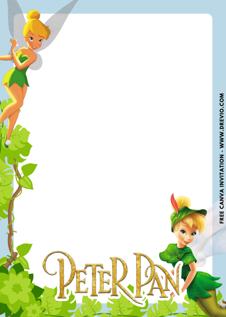 Free and Editable Cute Peter Pan Neverland Invitation Templates Made in Canva. Customize Online for free