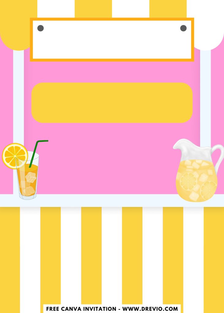 Free and Editable Backyard Pink And Yellow Lemonade Stand Invitation Templates Made in Canva. Customize Online for free
