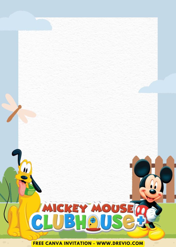 Free and Editable Playful Mickey Mouse Clubhouse Invitation Templates Made in Canva. Customize Online for free