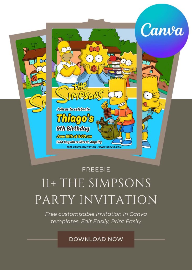 Free and Editable Funny Simpsons Homer Family Invitation Templates Made in Canva. Customize Online for free