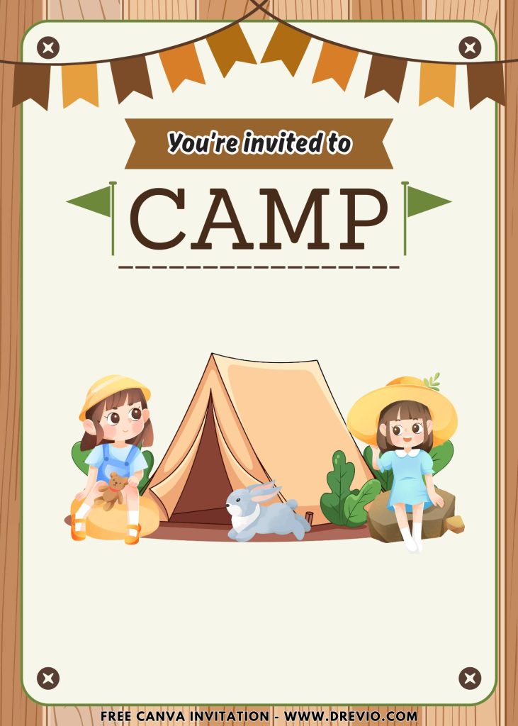 Free and Editable Adorable Summer Holiday Camp Invitation Templates Made in Canva. Customize Online for free