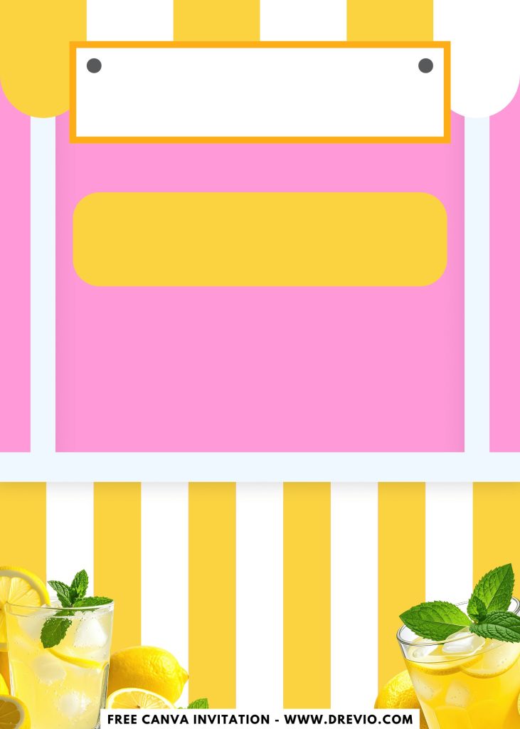 Free and Editable Fresh Summer Pink And Yellow Lemonade Stand Invitation Templates Made in Canva. Customize Online for free